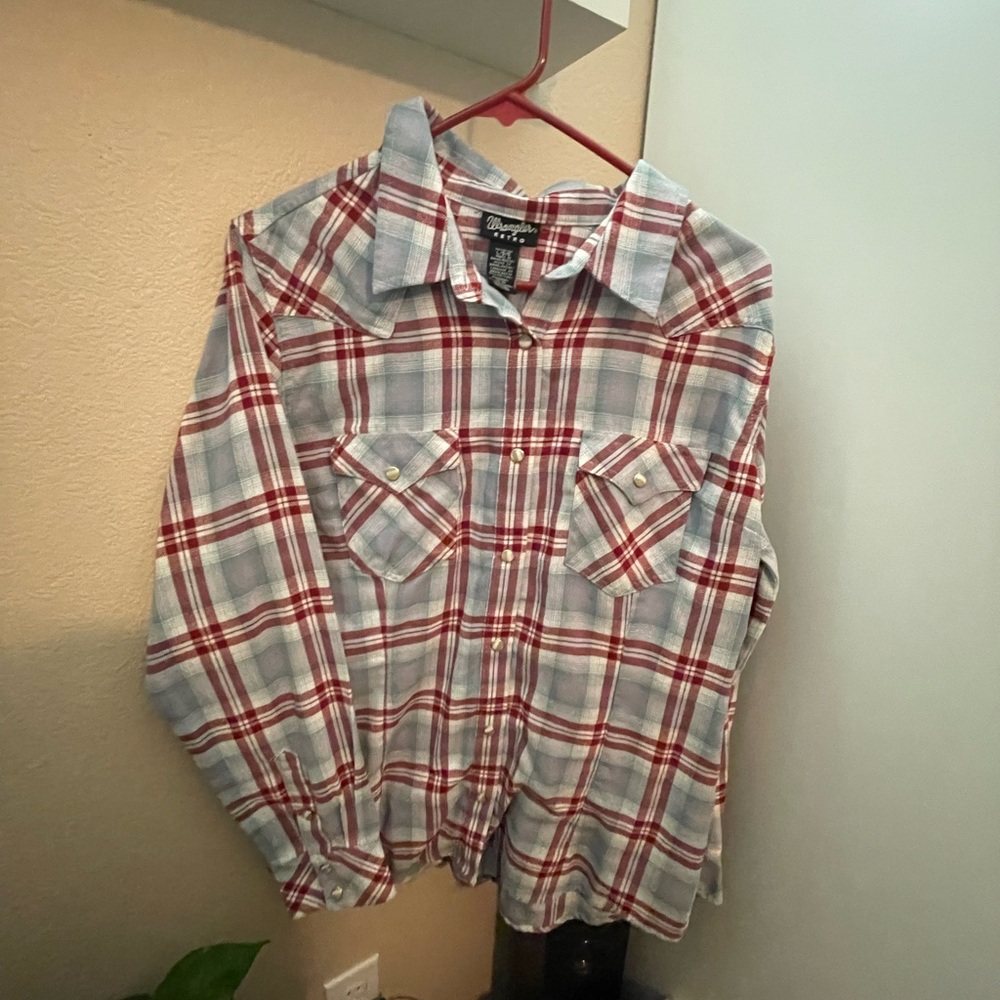 Wrangler retro blue and red flannel size L